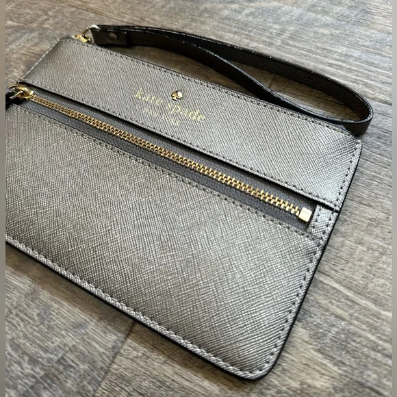 kate spade Mikas Pond Bee Zipper Wristlet - Metallic Silver Grey - Picture 17 of 17